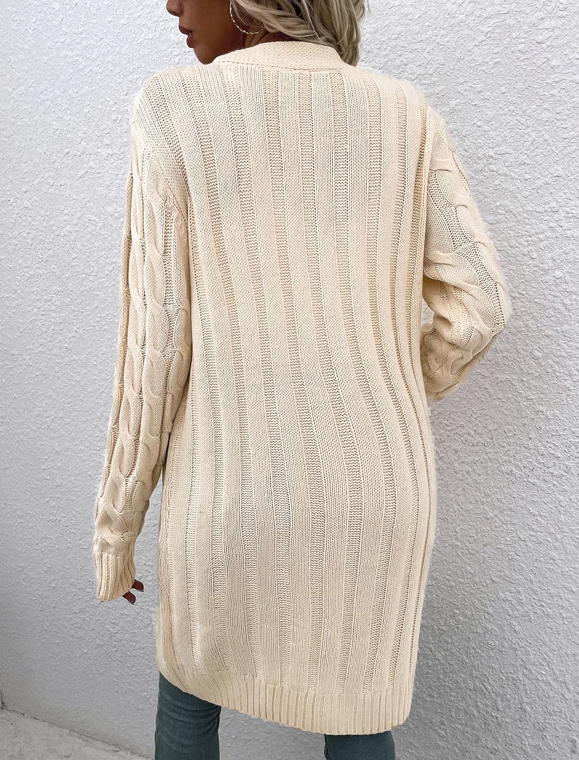 Womens Cardigan Long Sleeve Cable Knit Sweater Open Front Loose Outwear with Pocket - Image 4