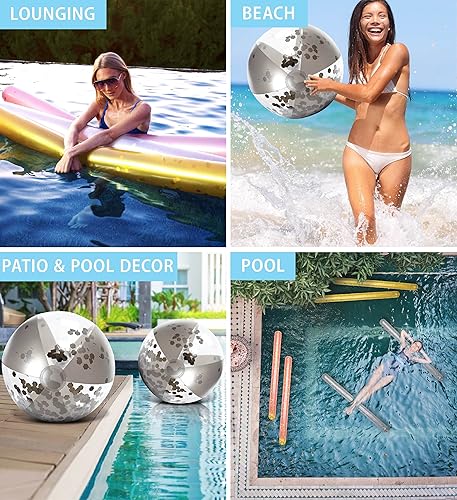 Miniatura 8 de POZA Bolas de playa inflables y fideos gigantes para piscina, pelotas de playa lujosas de 16 pulgadas y fideos flotantes de agua de 74 pulgadas