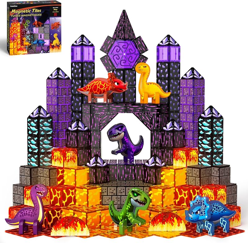80PCS Magnetic Tiles Dinosaur Building Set for Kids Ages 3+ | Jurassic Dinosaur World Adventure Theme, STEM Magnetic Blocks Building Play, Creative Brthday Gifts for Boys Girls