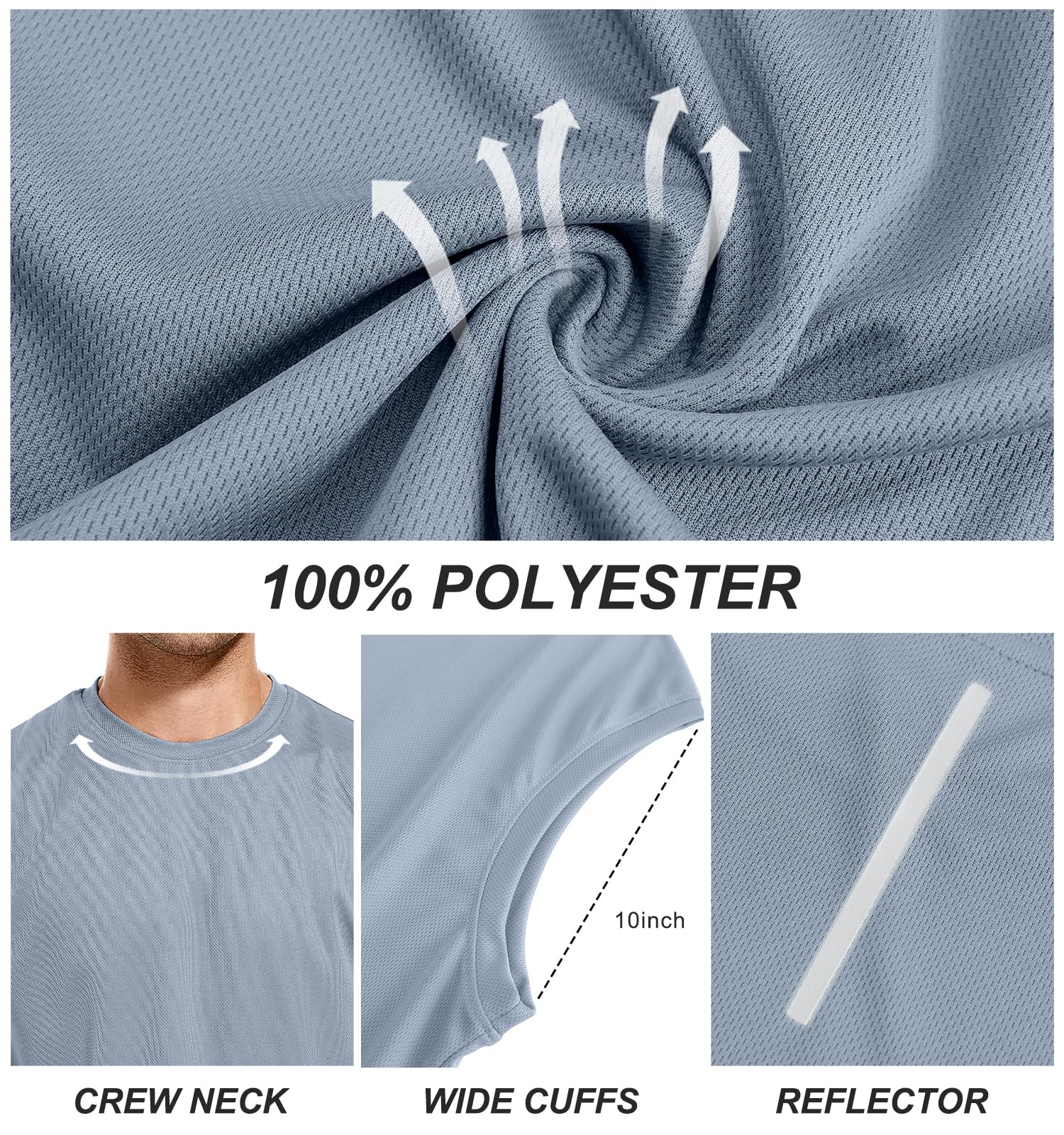Holure Camiseta de tirantes para hombre, 3 o 5 unidades, secado rápido, sin mangas, con rayas reflectantes, camiseta funcional