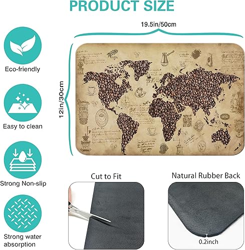 Miniatura 5 de Divertida alfombrilla de café de 19 x 12 pulgadas, tapete de café para encimeras, absorbente y antideslizante, accesorios de barra de café para
