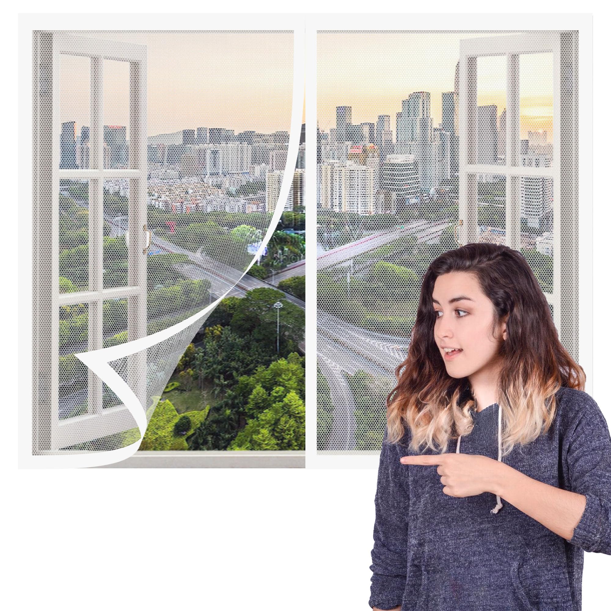 Magnetic Fly Screen Window Adjustable 175 x 95 cm with Selfadhesive Silent Insect Mesh that Close Automatically Easy Installation for Windows Doors and Patio Screens, White