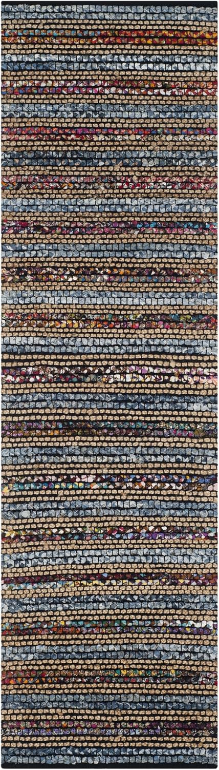 SAFAVIEH Cape Cod Collection Runner Rug - 2'3" x 6', Blue & Multi, Handmade Flat Weave Braided Stripe Cotton & Jute, Ideal for High Traffic Areas in Living Room, Bedroom (CAP361A)