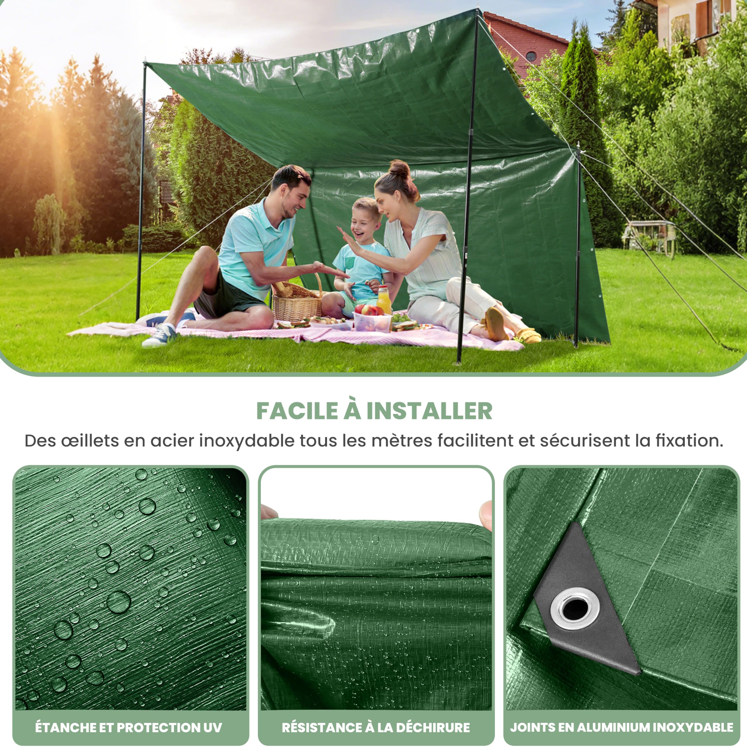 Bâche de Protection 5 x 6 m, 100 g/m²,Bâche de Protection pour Bois extérieur, Meubles de Jardin, Voitures, piscines, Bateaux et Camping,imperméable et indéchirable, avec œillets.
