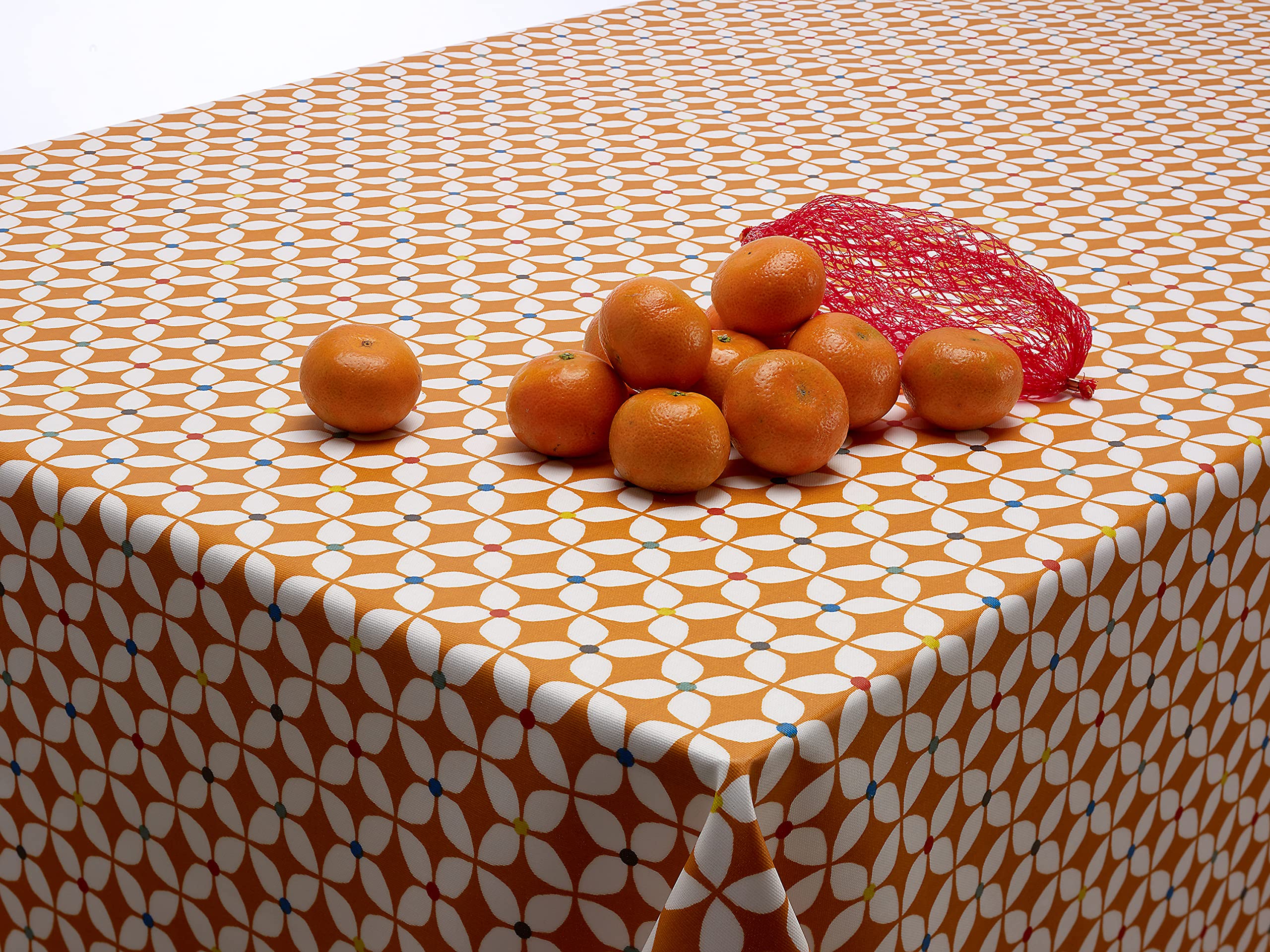 Jolee Fabrics Scandic Marguerite Floral Wipe Clean Oilcloth Tablecloth - Table Protector For Any Table Size Or Shape - Hygienic, Waterproof, Durable (Burnt Orange, 132cm x 190cm)