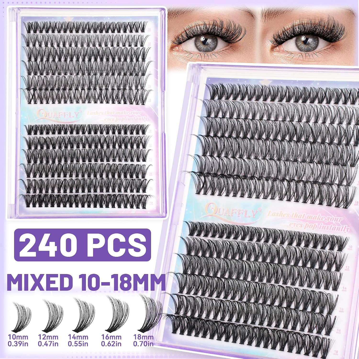 8 Styles Lash Clusters Kit 10-18mm Natural/Anime Clusters Lashes Extensions Kit with Lash Bond&Seal Remover Tweezer Dual-Ended Brush Lash Curler for Self Use Beginner-Friendly image 4