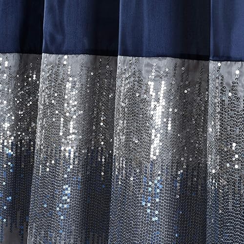 Miniatura 3 de Lush Decor Cortina de ducha con cielo nocturno, 72 pulgadas de ancho x 78 pulgadas de largo, azul marino y blanco