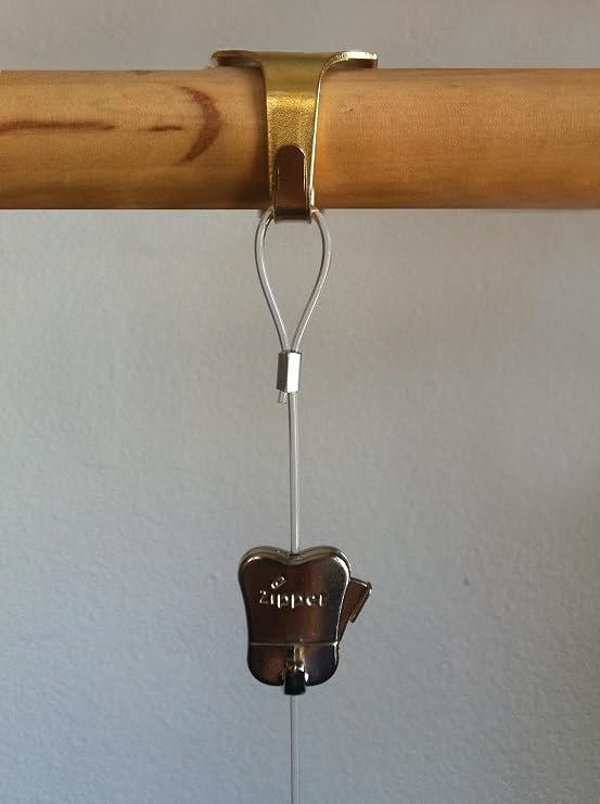 4 Pack Each STAS Moulding Hooks + Perlon Cords with Loop + Zipper Hooks- (39 perlon Cord, Brass/Gold)
