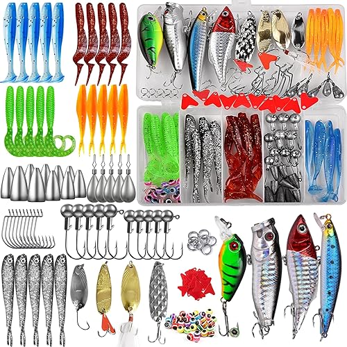 Miniatura 7 de Kit de Señuelos de Pesca y Cebos - Kit Integral de Señuelos de Pesca para Trucha, Lubina y Salmón - Incluye Camarones de Plástico, Cebo de Gusano,