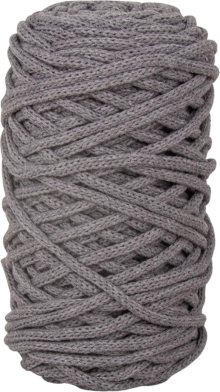 Rayher 42010558 Braidy Recycled Yarn, Braided, 4 mm, Stone Grey, (250 g, Ball 65 m, Normal
