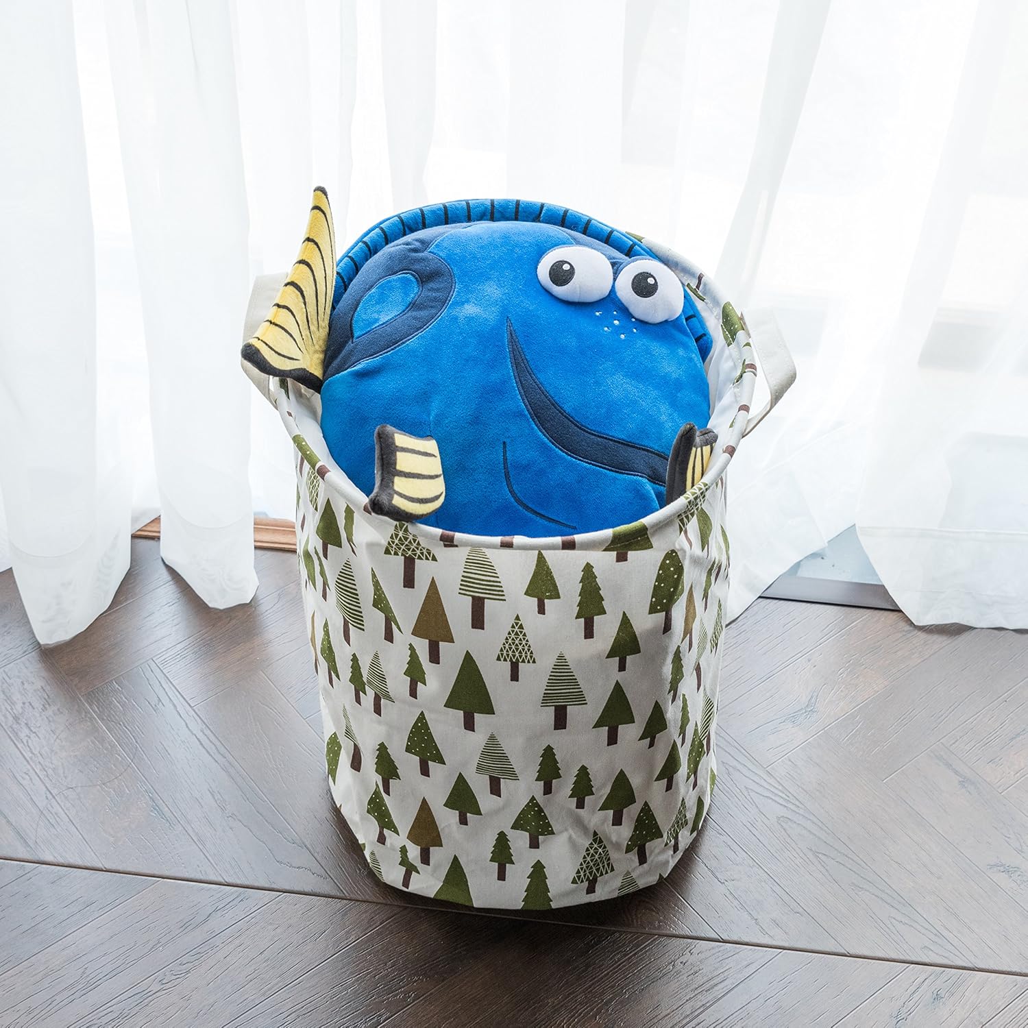 OIF Foldable Laundry Basket Dirty Clothes Hamper w/Drawstring Cover - Perfect for College Dorms, Nursery, Kids Room, Bathroom or Closet- Tree