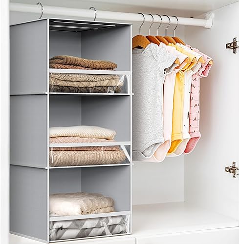 Miniatura 10 de Simple Houseware Organizador de armario colgante de 3 estantes con tapón frontal, rosa