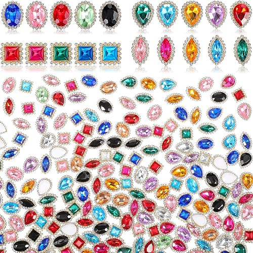 200 gemas para manualidades, coser diamantes de imitación, gemas de diamantes de imitación de metal con parte trasera plana, varios colores, formas
