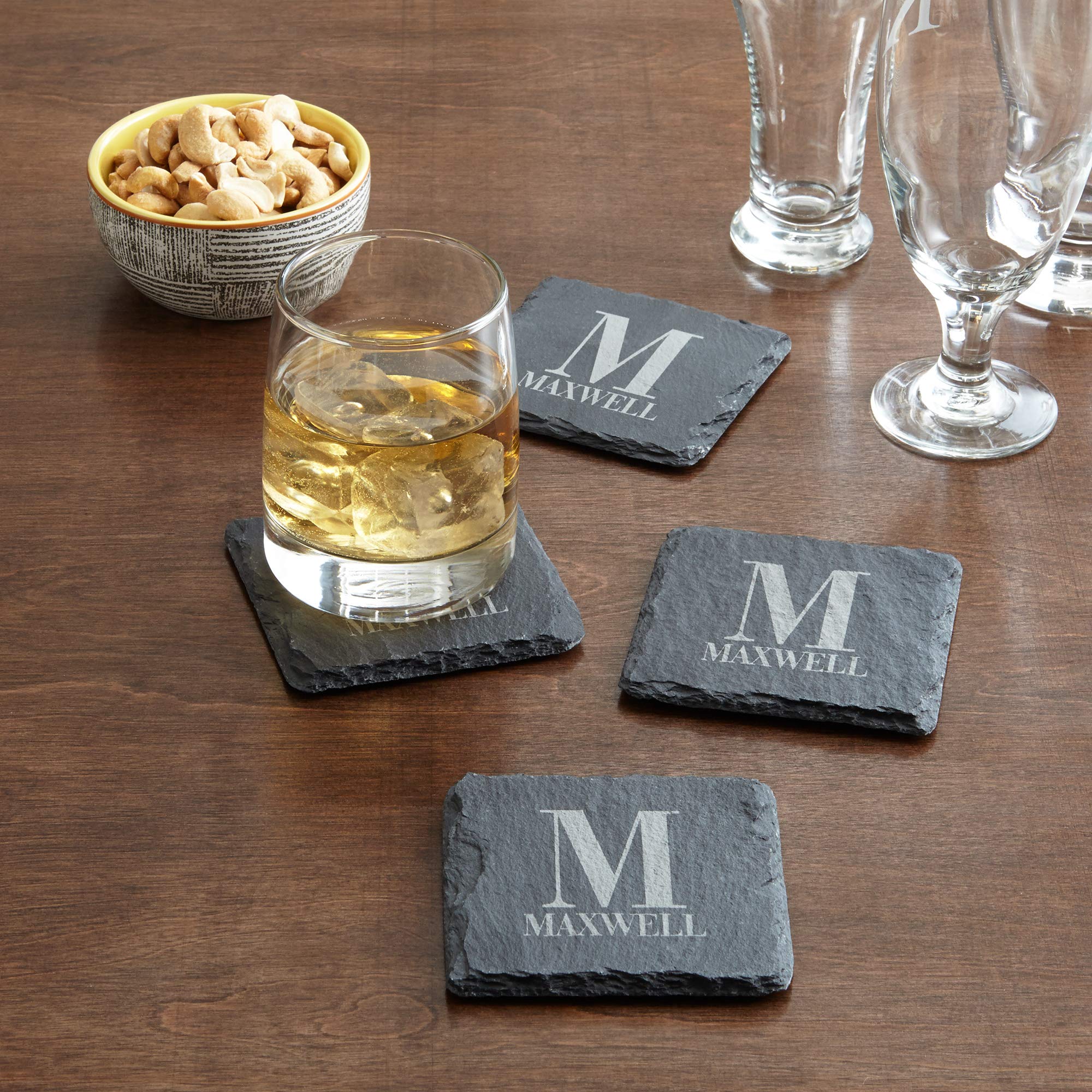 Let's Make Memories Personalized Initials Slate Coaster Set - for Housewarmings - Set of 4 - Personalize with Initial, Name