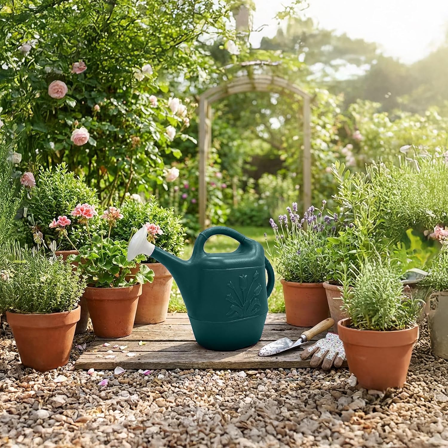 Union Products Watering Can, 2 Gallon Plastic Gardening Water Jug with 2 Handles for Garden, Indoor Plants, and Outdoor Flower Pots, Green