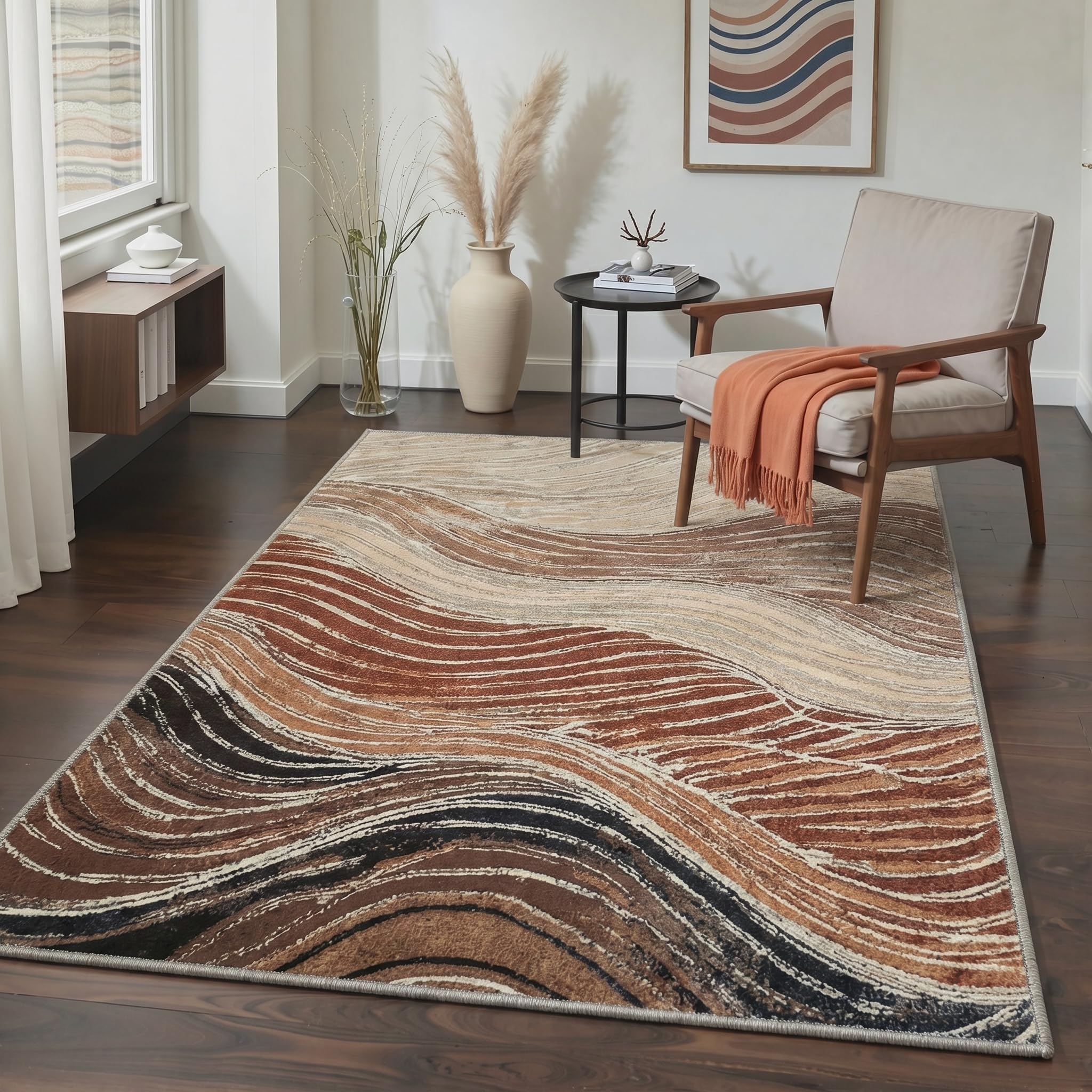 BEIMO Area Rugs 9x12 for Living Room, Caramel Sand Washable Abstract Rug