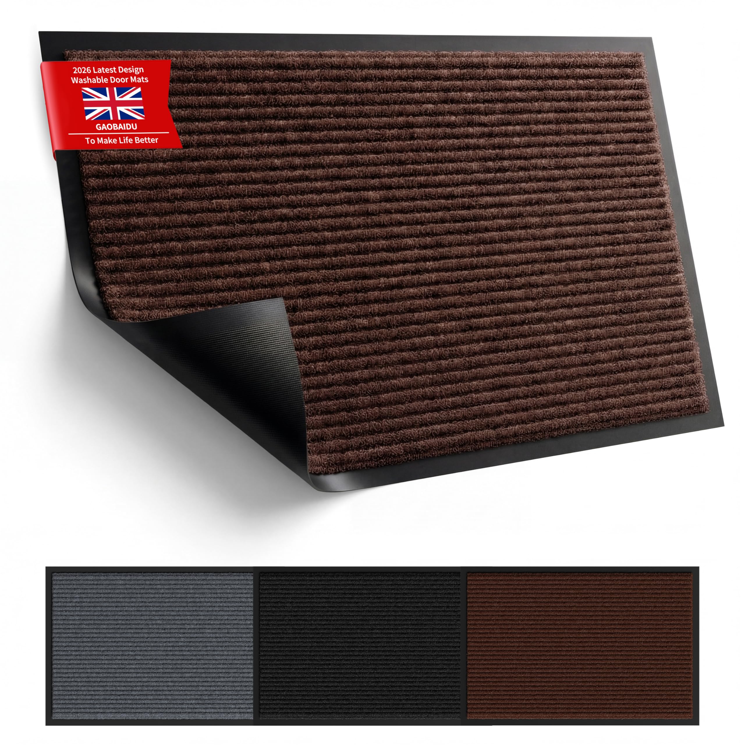 gaobaidu Washable Door Mats Indoor & Outdoor,Absorbent, Non-Slip,Rubber Backed Dust & Dirt Trapping Doormat, Barrier Mat & Entrance Rugs (BROWN, 90x120cm)