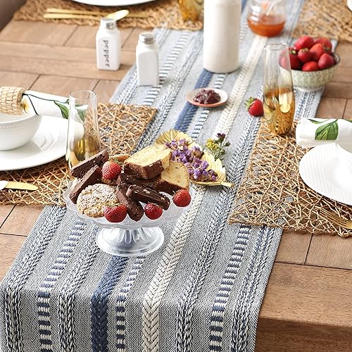 Vista 16 de DII Farmhouse - Camino de mesa trenzado a rayas, 15x72, azul marino