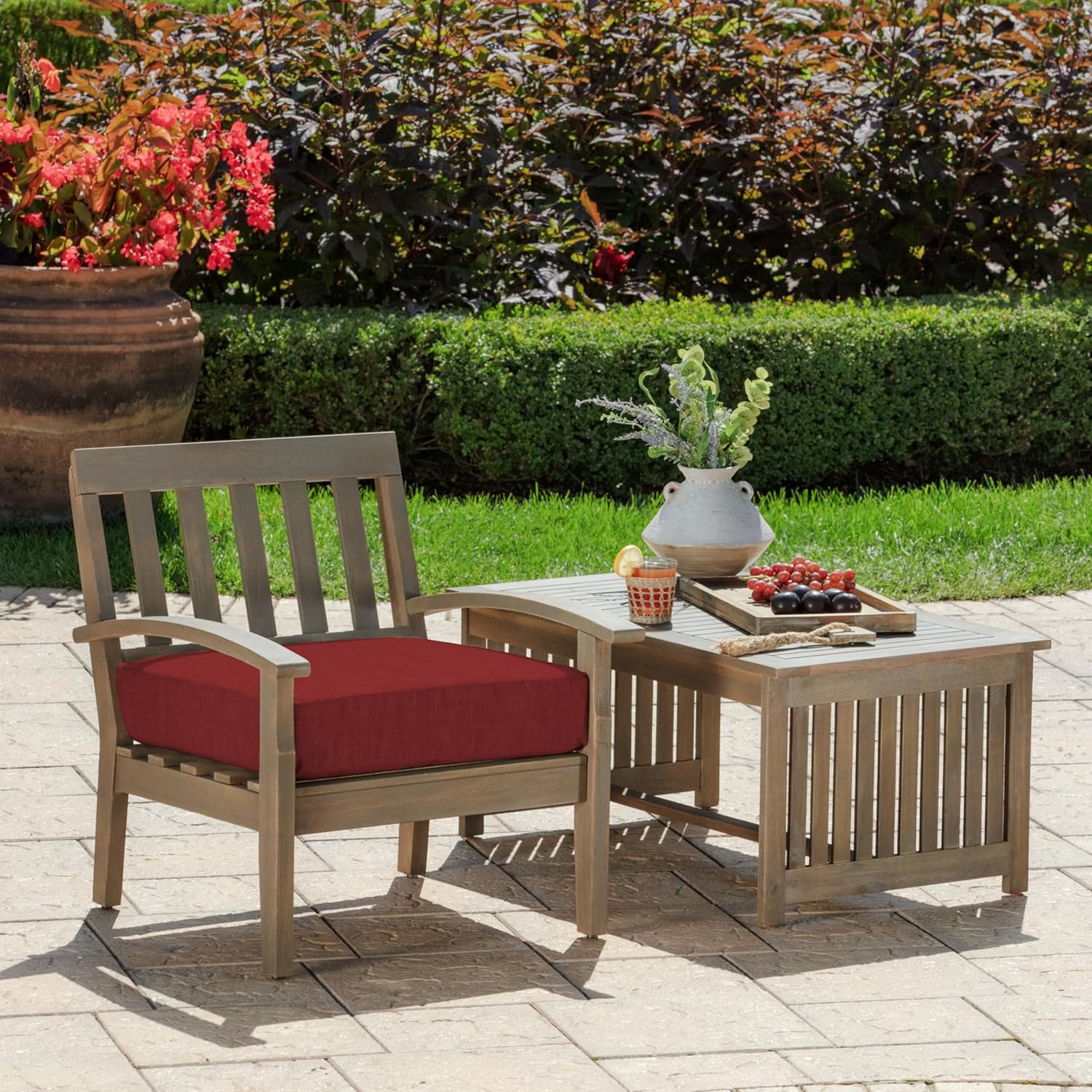 Arden Outdoor Deep Seat Bottom Cushion, 24 x 24, Rain-Proof, Fade Resistant 24 x 24, Ruby Red Leala