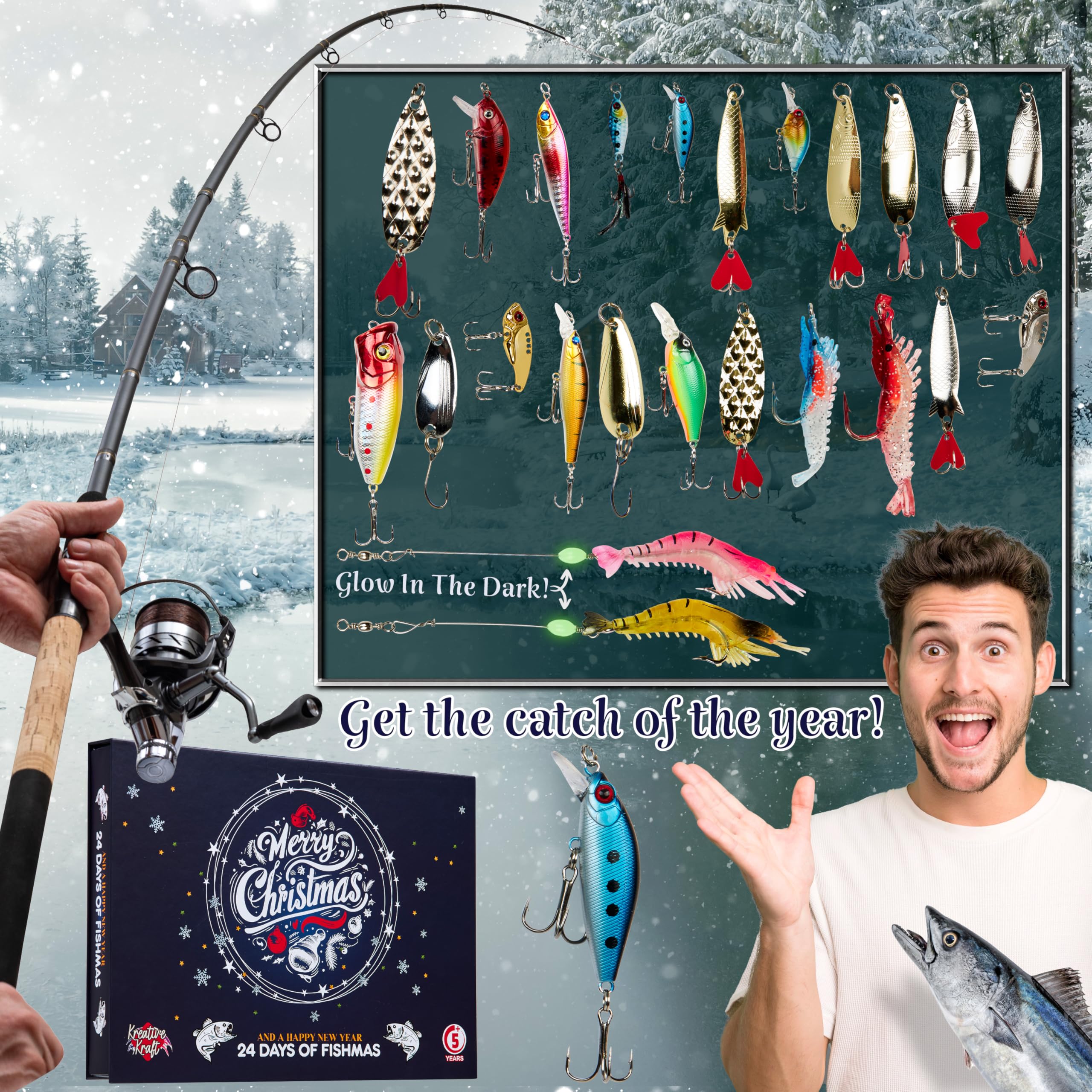 Calendrier De L'Avent Pêche Angel 2025 – 105 Pièces : Appâts, Outils Et Accessoires Pour Pêcheurs