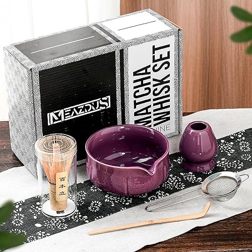 Miniatura 8 de Juego de batidor Matcha  Juego de té matcha japonés de 5 piezas con cuenco de cerámica matcha, batidor y soporte de bambú de 100 puntas, cuchara y