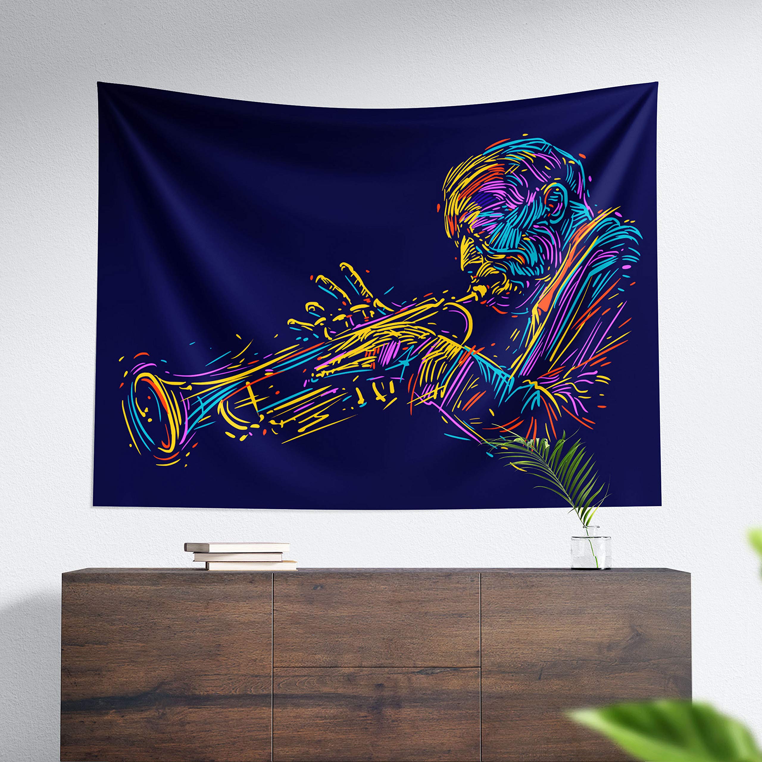 Oedim Leinwand-Poster für Musik mit Jazz-Trompete | 300 x 150 cm | robustes und preisgünstiges Material | Wandteppich für Zimmerdekoration