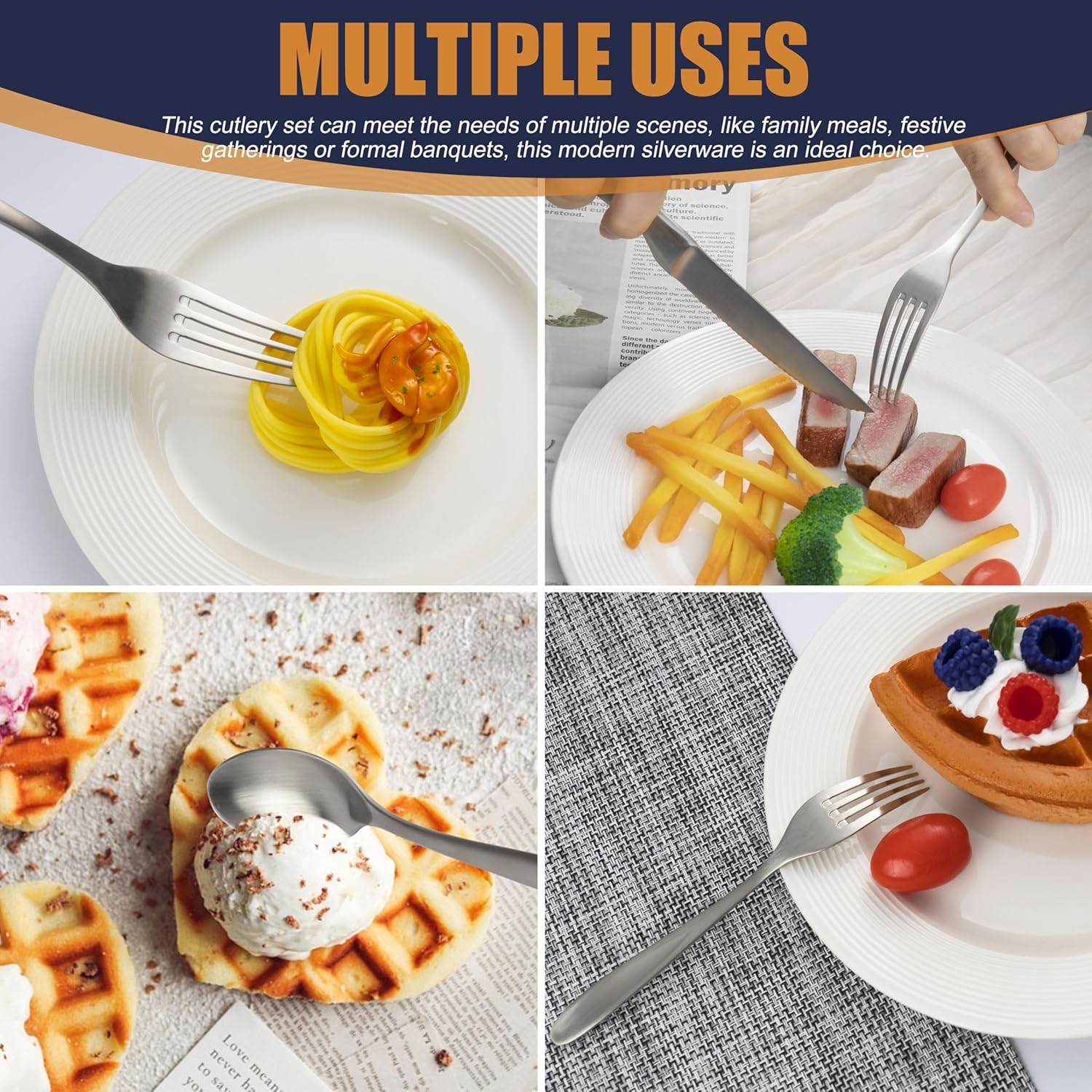 20 Pieces Silverware Set, Stainless Steel Flatware Set for 4, Matte Satin Polished Cutlery Set Include Forks Spoons and Knives, Dishwasher Safe Utensils Set for Home Restaurant