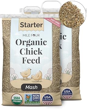 Mile Four Organic Chicken Feed 46 lbs Starter Chick Mash, Non-GMO, USA Grown, 21% Protein, Corn-Free, Soy-Free, Non-Medicated Chick Feed
