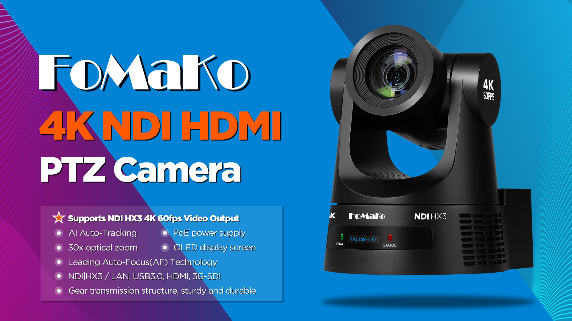 Amazon.com: FoMaKo 60fps 4K NDI PTZ Camera 30x, Supports NDI HX3