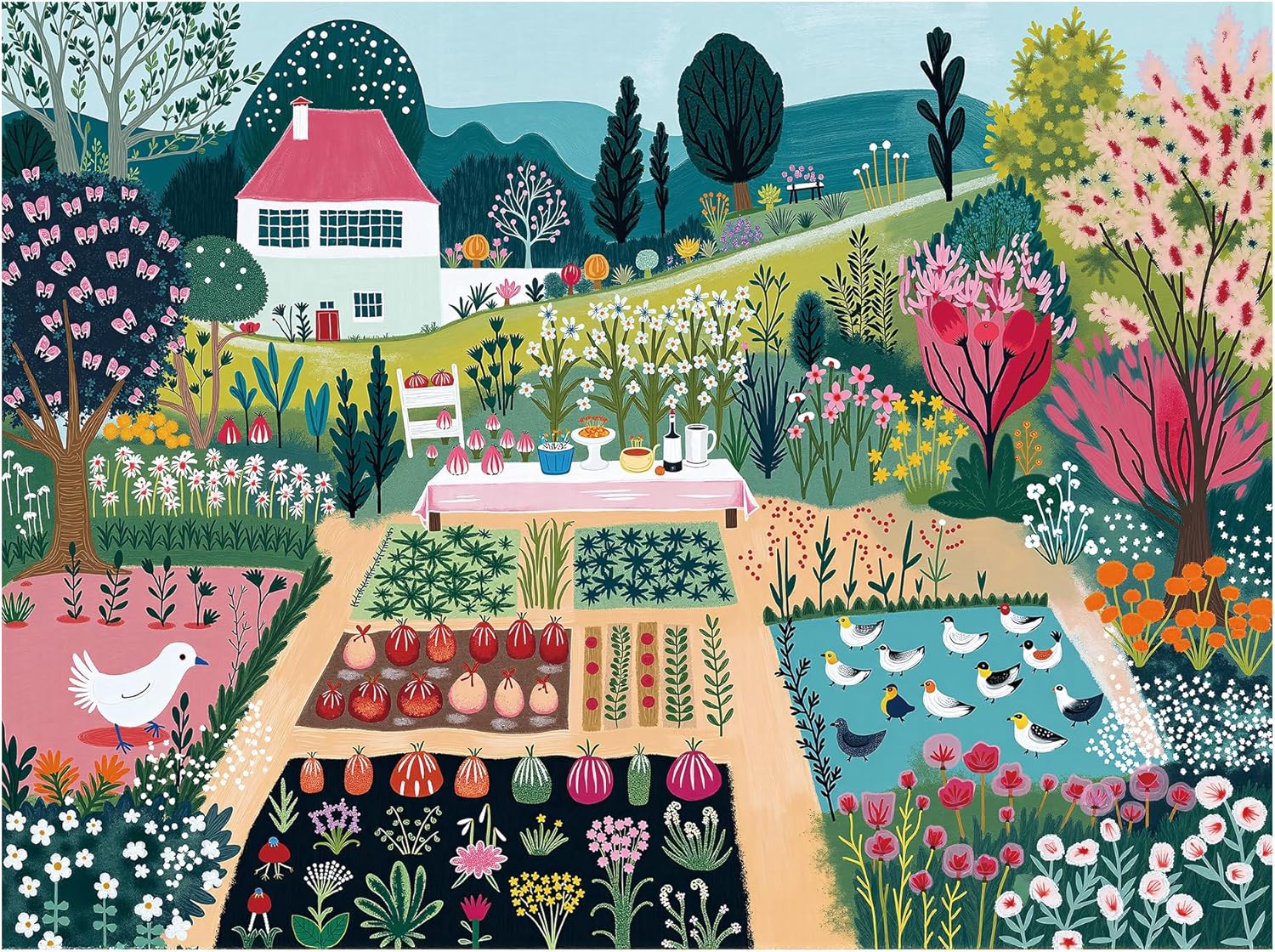 Jigsaw Puzzles for Adults 1000 Pieces, Spring Village Life Puzzle, Colorful as Home Wall Decor for Family Challenging Games