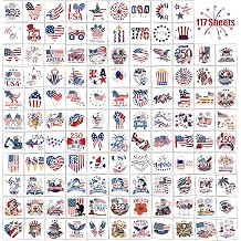 117PCS 250th Anniversary Temporary Tattoo for Adults Kids, 4th of July Tiny Independence Day Fake Tattoos, American Flag Eagle Memorial Labor Day Patriotic Body Tattoos Party Favors