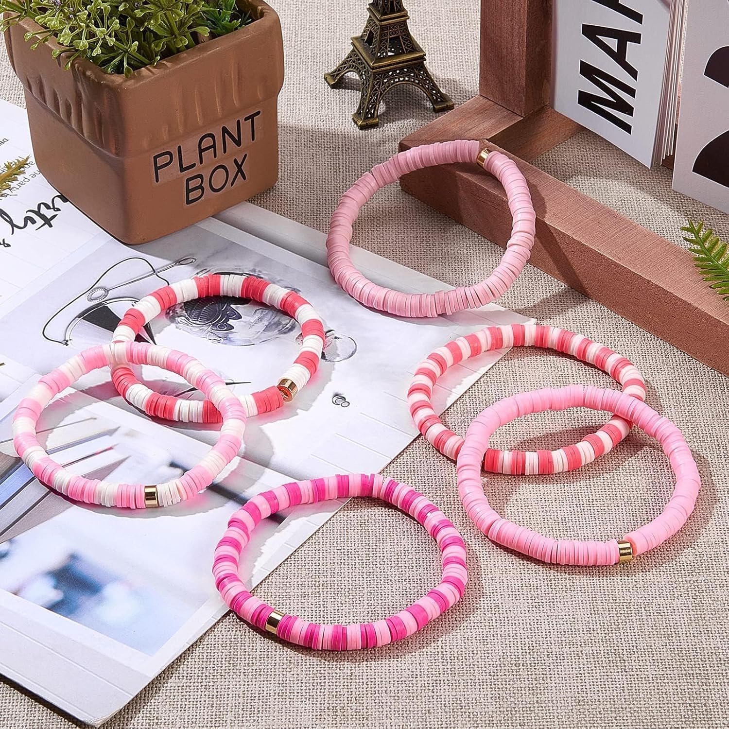 3500pcs Pink Clay Beads for Bracelets Making Kit, 6mm Heishi Polymer Flat Round Disc Clay Beads for Jewelry Making Pink - Image 6