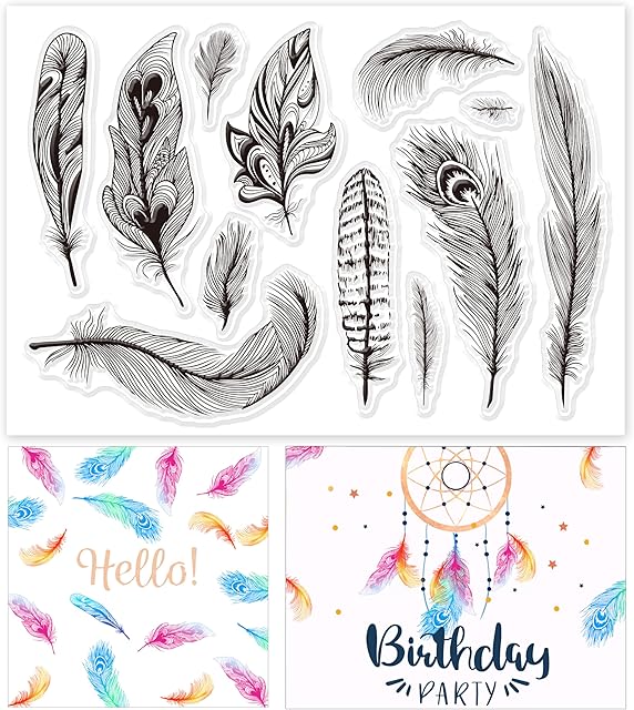 GLOBLELAND Feather Clear Stamp Peacock Bird Duck Silicone Transparent Stamp Seal Card for DIY Scrapbooking Cards Making Photo Album Decorative