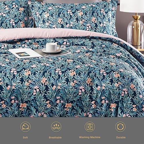 Miniatura 2 de Lotarrotta Juego de edredón tamaño Queen, juego de edredón floral gris, ligero para todas las estaciones, para cama tamaño Queen, edredón esponjoso