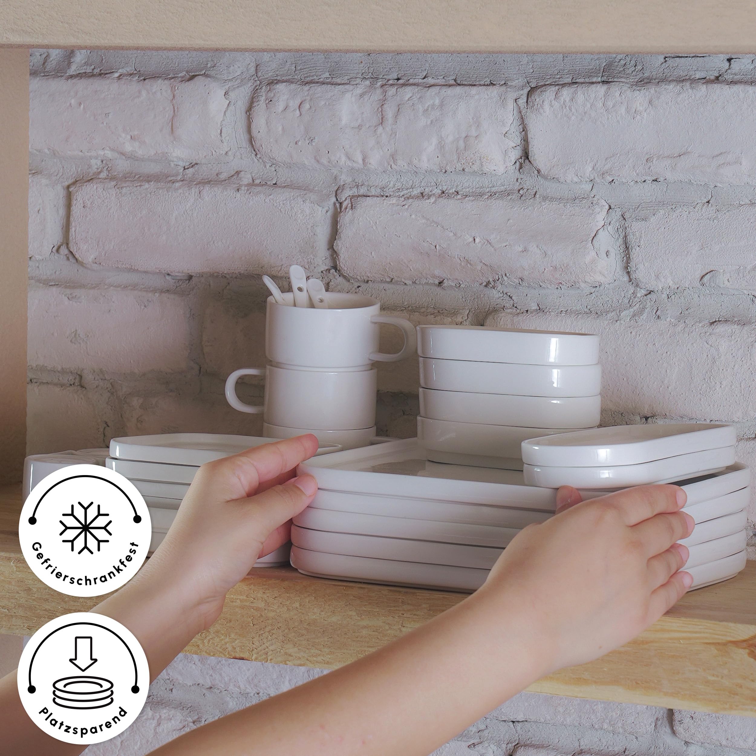 Karaca Cubique zestaw śniadaniowy, kwadratowy, 35-częściowy kubek do herbaty/kawy, serwis obiadowy, biały, 35-częściowy zestaw talerzy, porcelanowy serwis obiadowy dla 6 osób, zestaw zastawy stołowej