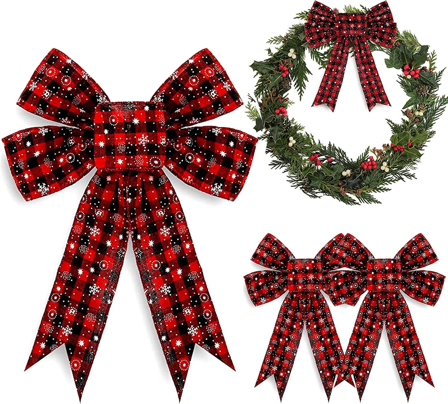 Whaline Large Buffalo Plaid Bows Christmas Wreath Bows 12 x 10in Bows