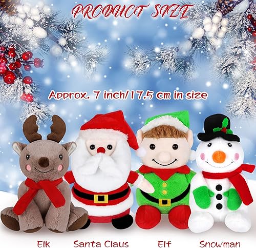 Miniatura 2 de Elcoho Juego de 4 animales de peluche de Navidad de 7 pulgadas, juguetes de peluche para decoración de Navidad, conjunto de muñecos de nieve, Papá
