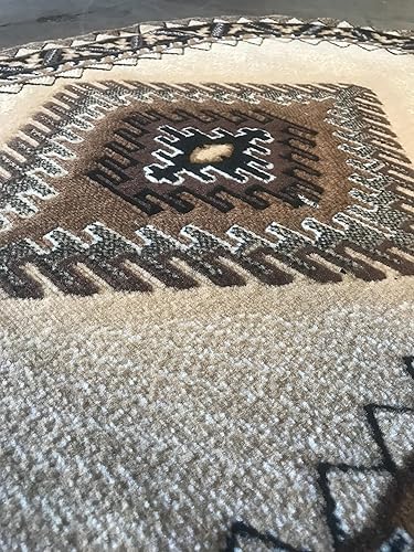 Miniatura 6 de Southwest Native American - Alfombra redonda india Kingdom azul y marrón D143 (4 pies x 4 pies, redonda)