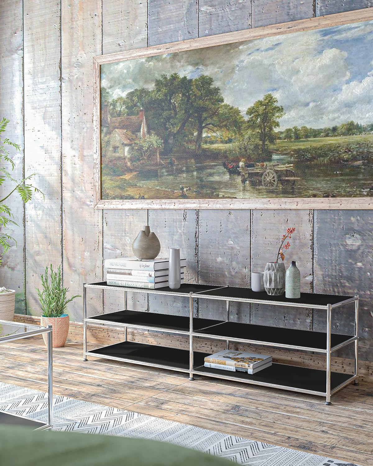 Metal Storage Rack, 3-Tiers Adjustable Storage Shelves, DIY Modern Home Furnishing, Adjustable Metal Organizer for Home,Kitchen,Office,Entryway, (Black)