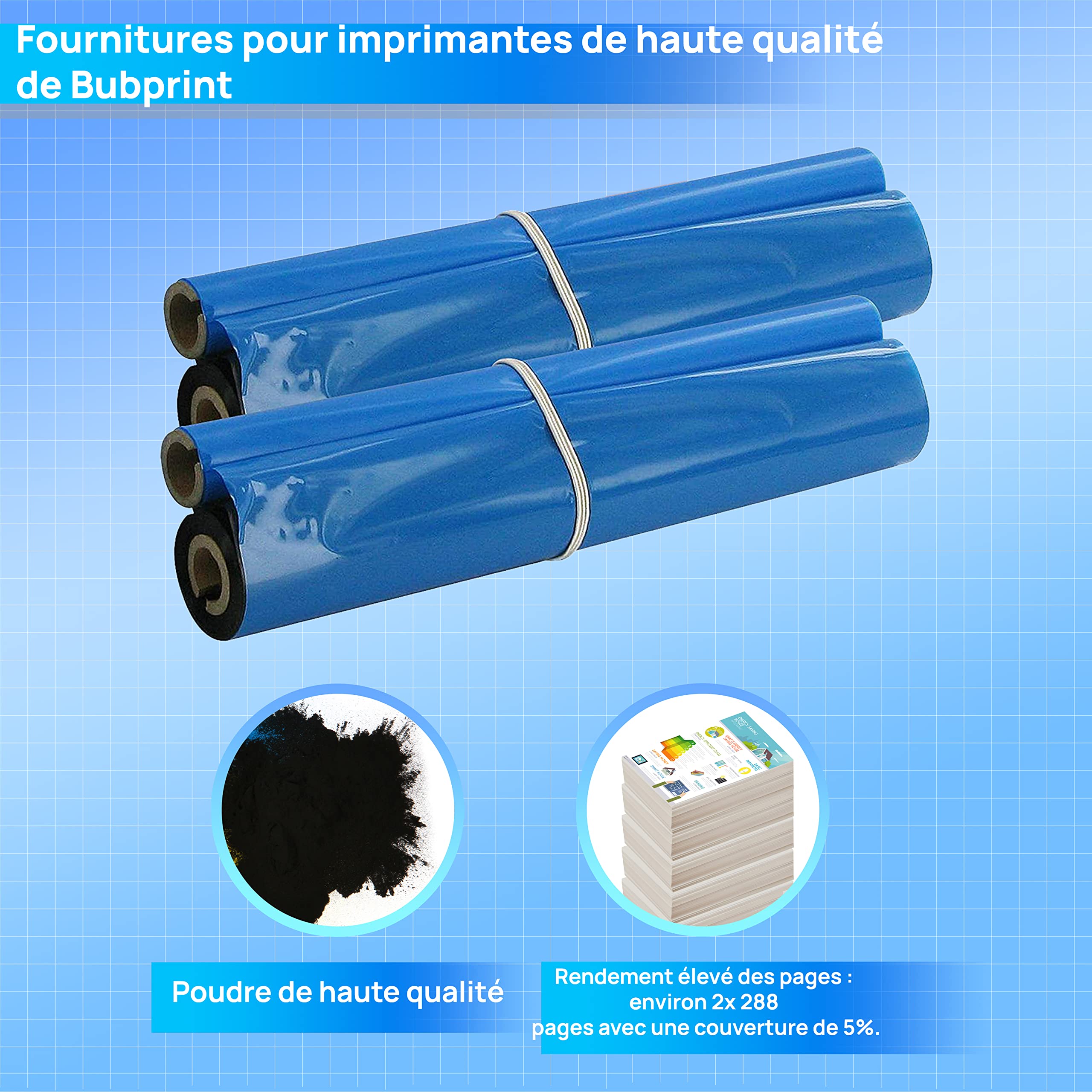 Bubprint 2 Rouleaux de Transfert Thermique Compatible Brother PC-72RF PC72RF Fax T102 T104 T106 T72 T78 T92 T98 V1 Noir