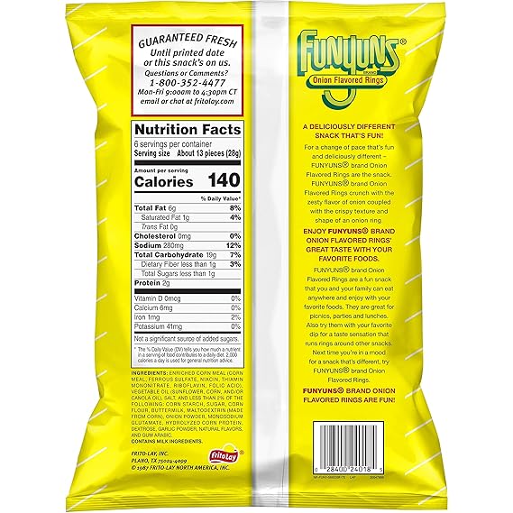 Funyuns Original Onion Flavored Rings Snack Bag, 6 Ounce