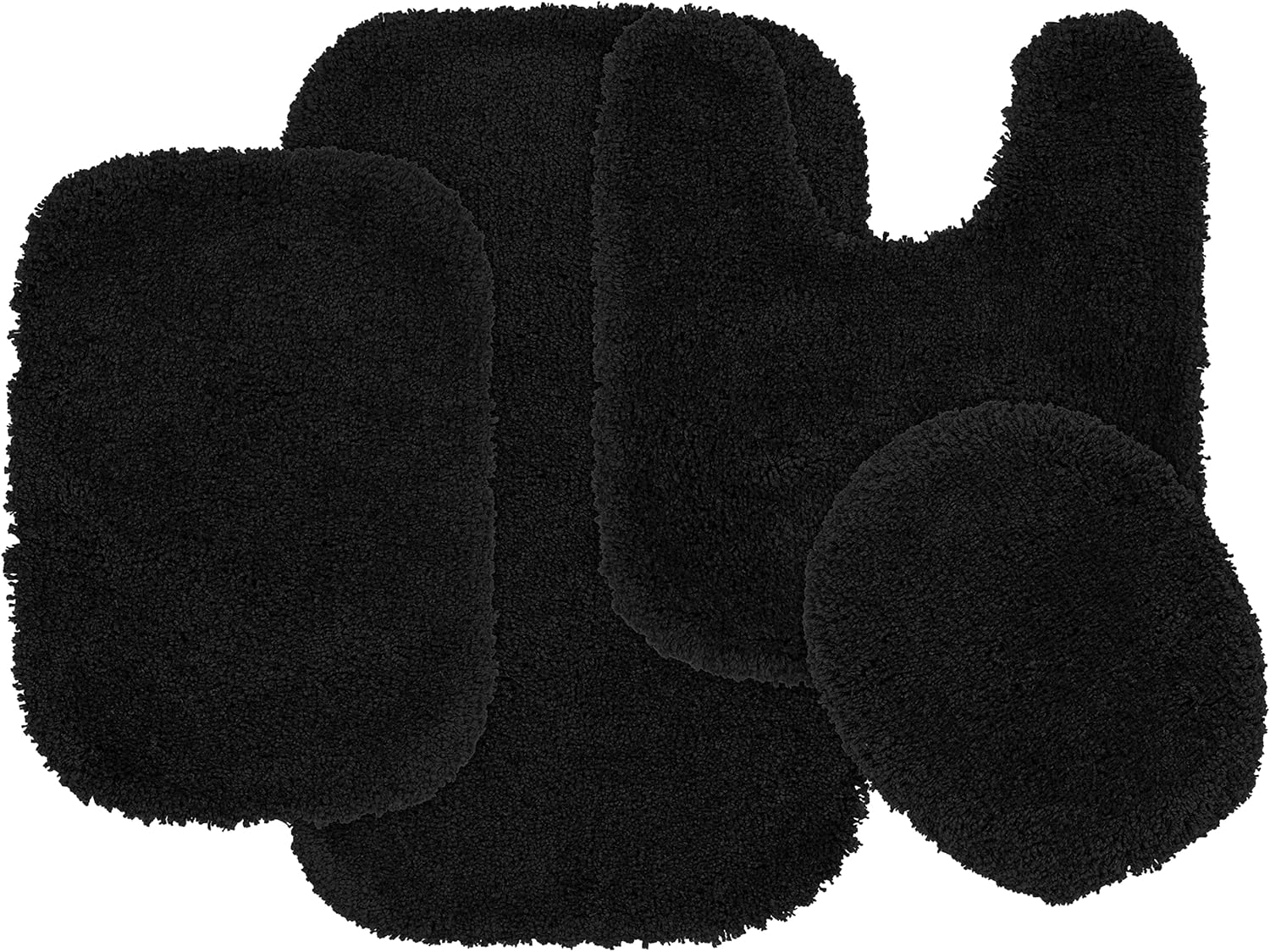 Garland Rug Serendipity Black 4 Piece Set (Contour Rug, 3 Bath Rugs) Shaggy Nylon Washable Bathroom Rug Set - Soft, Absorbent, and Stylish for Your Bathroom
