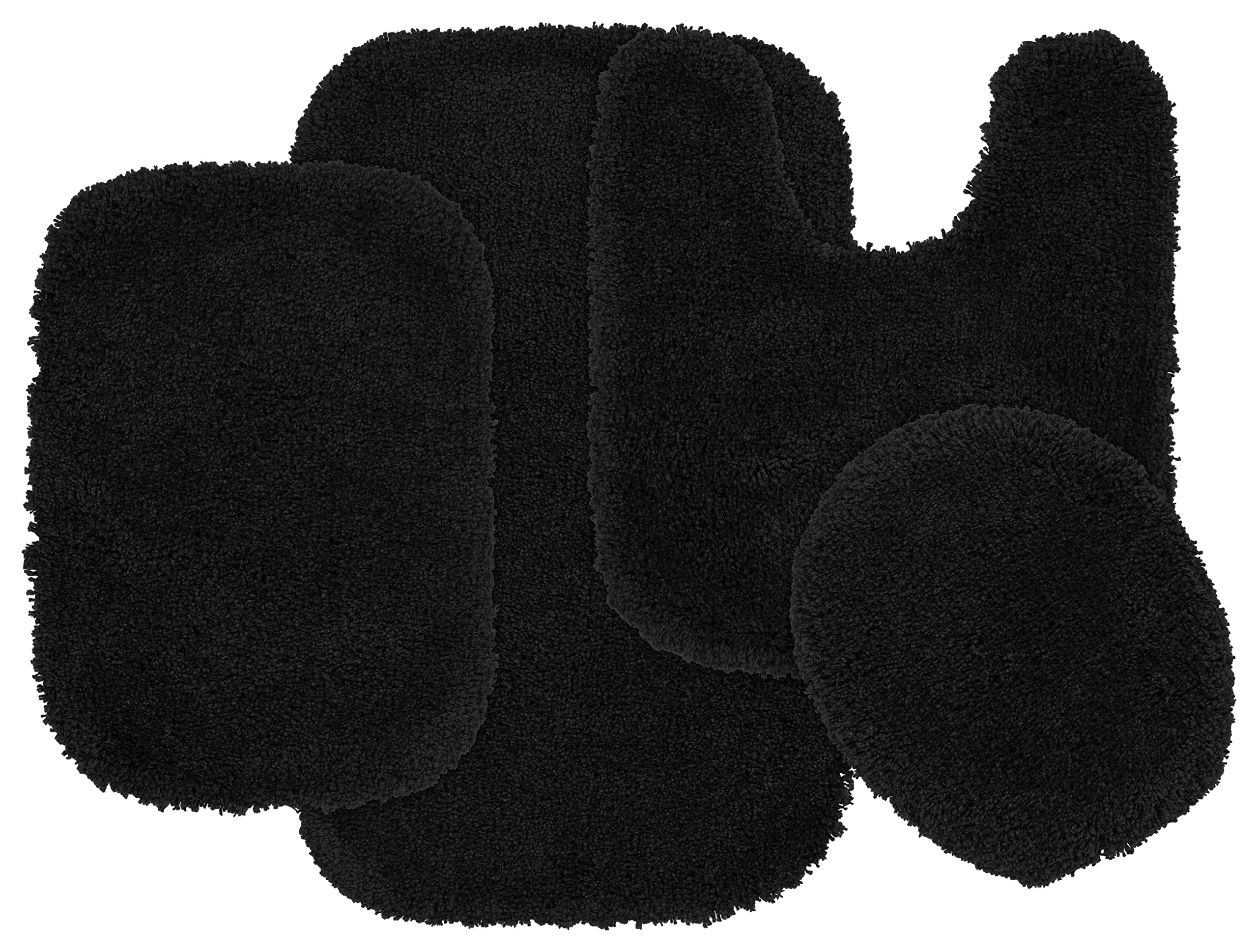 Garland Rug Serendipity Black 4 Piece Set (Contour Rug, 3 Bath Rugs) Shaggy Nylon Washable Bathroom Rug Set - Soft, Absorbent, and Stylish for Your