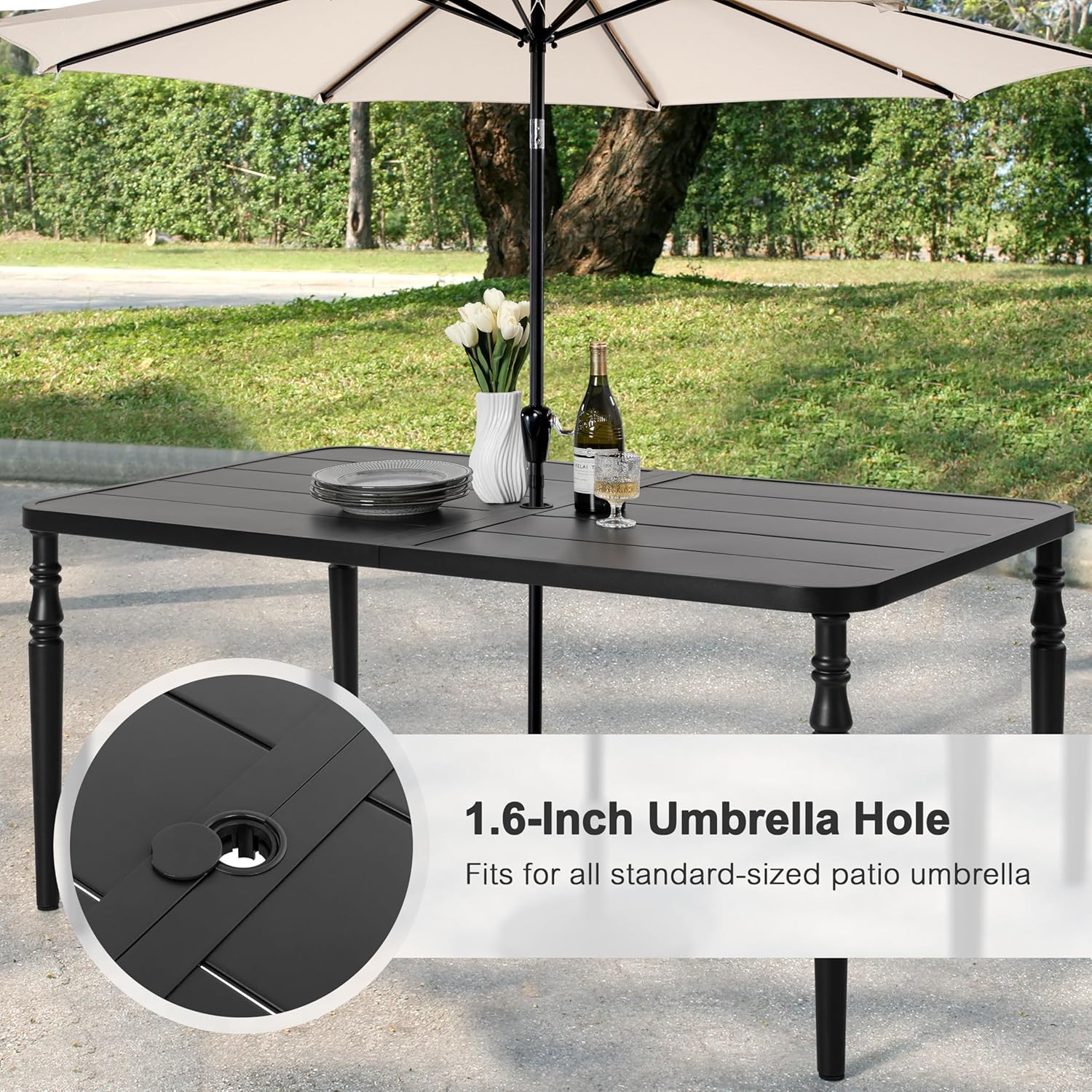NUU GARDEN 7-Piece Outdoor Metal Dining Set, Patio Dining Table Set with 2 Textilene Swivel Chairs and 4 Textilene Chairs, Patio Furniture Set for Patio, Deck, Garden, Backyard, Balcony, Black&Brown