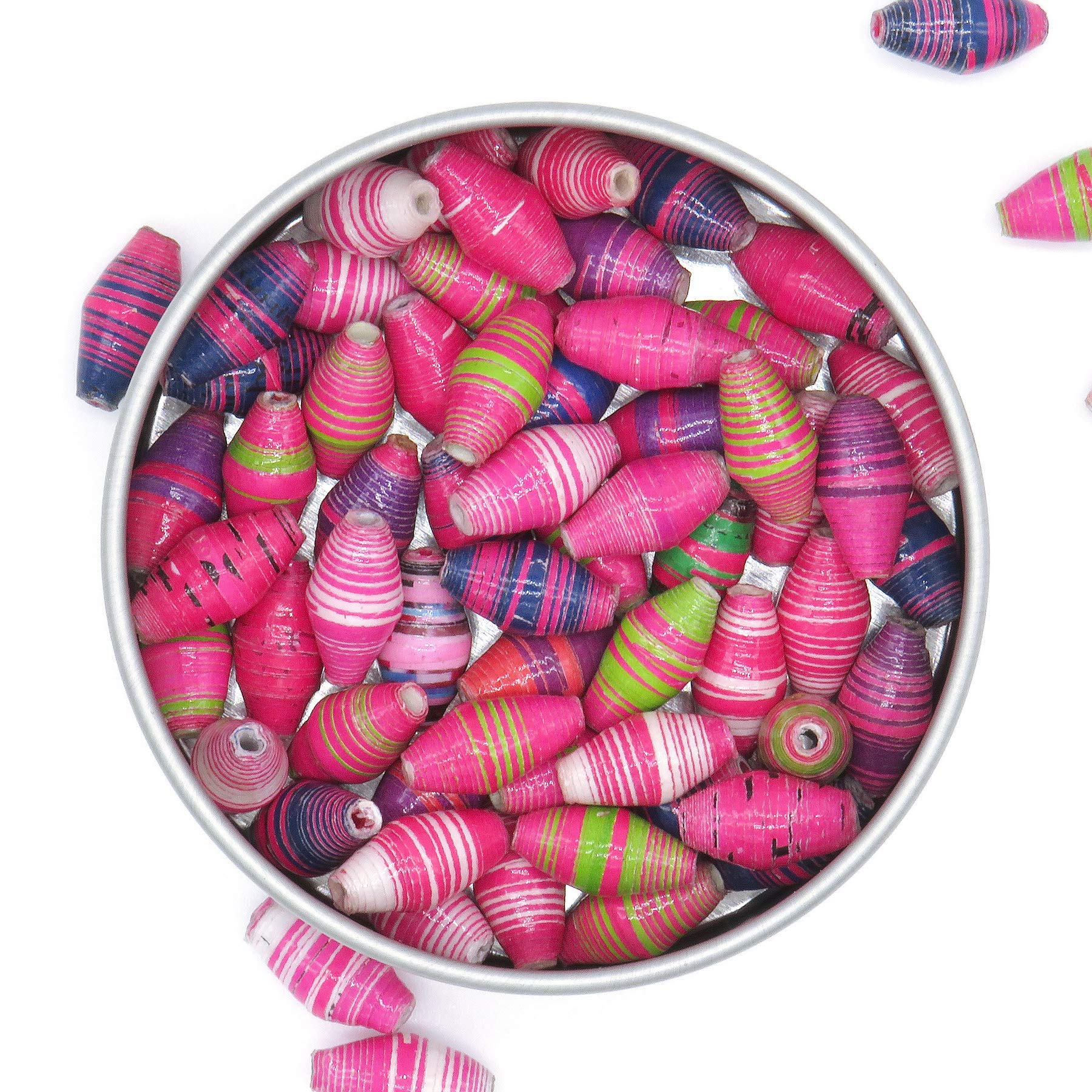 Outreach Uganda Loose Bead Assortment - Handcrafted African Beads - Pink Purple Princess Bead Mix - Recycled Paper Beads for Jewelry and Crafts (50