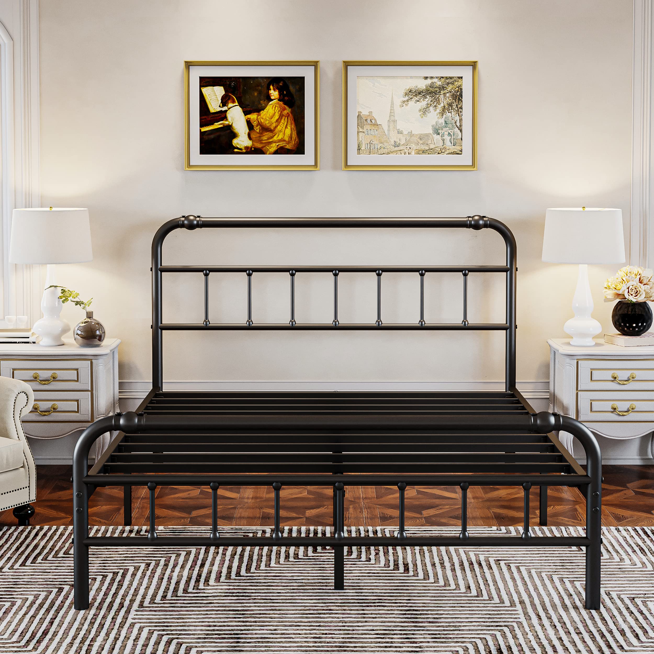 THEOCORATE Full Size Bed Frame with Headboard and Footboard,14 Inch High Metal Platform with 3500lbs Support for Mattress, No Box Spring Needed,Noise Free,Easy Assembly,Black
