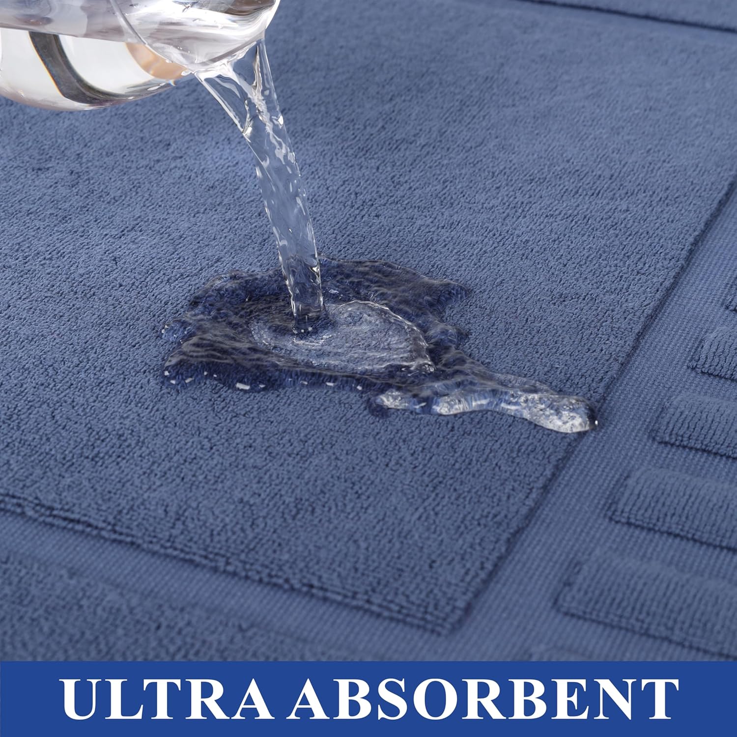 Superior 100% Cotton Bathmat Set, Bath Mats, Bathroom Decor, Shower, Bathtub Essentials, Home Accessories, Washable Rug, No Backing, Heavyweight, Leo Collection, Set of 2, 22" x 35", Navy Blue