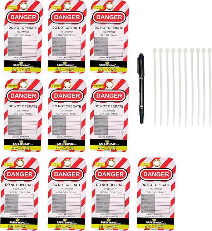 SAFETYKING® Lockout Tagout 10 Tags with Pen and Cable Ties - Robust ...