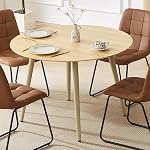 HIPIHOM 43.3 Inch Wood Round Dining Table for 4, Space-Saving Dinette Perfect for Kitchen Dining Living Room(Cat's Paw Table)