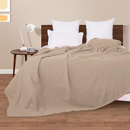 Miniatura 4 de BOUTIQUO - Cobija de cama 100% algodón, cobija térmica transpirable tamaño individual 60"x90", suave cobija de punto panal 152cmx229cm, cobija de